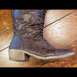 Knee High Brown Lace Up Boots